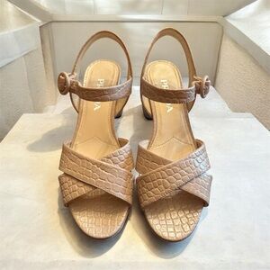 Prada Nude Croc ‘St Cocco’ CrissCross Platform Leather Sandal